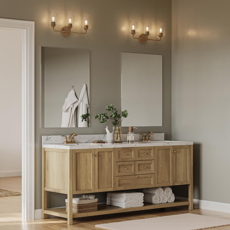 Celino Three-Light Bath & Vanity with Glass, White, Bronze