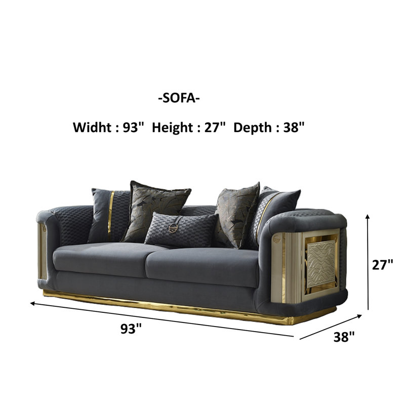 Fassold 3 - Piece Velvet Living Room Set, Dark Gray Velvet