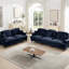 Bleu avec dossier en forme de fleur, pétales évasés et pieds fuselés pour le décor du salon Design classique courbé modulaire 2 pièces, mousse haute densité, segmenté