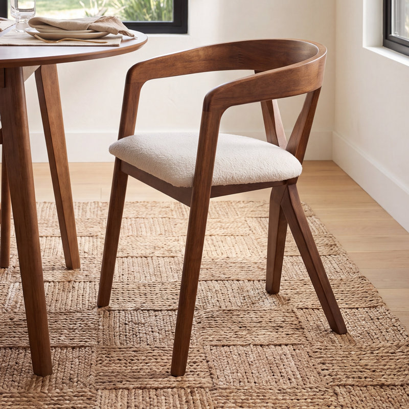 Greco Solid Wood Frame Dining Armchair, Light Brown/Walnut