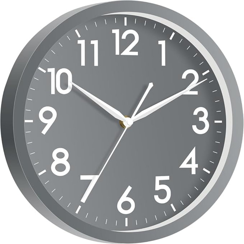 AKCISOT Horloge murale pour salle de bain, petite horloge murale analogique de 10 pouces à pile - Horloge décorative simple et silencieuse pour cuisine, chambre à coucher, bureau personnel, salon, école (gris)