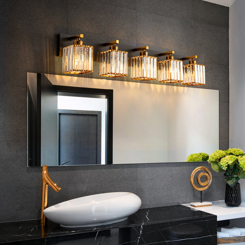 Éclairage pour meuble-lavabo à intensité variable Lanceton, Noir et or, 5 lumières