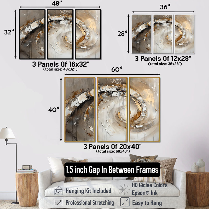 Copper Luminous Abstract Spiral I - Abstract Modern Waves Wall Décor Set, Floater Framed Print, 40" H x 60" W, Black