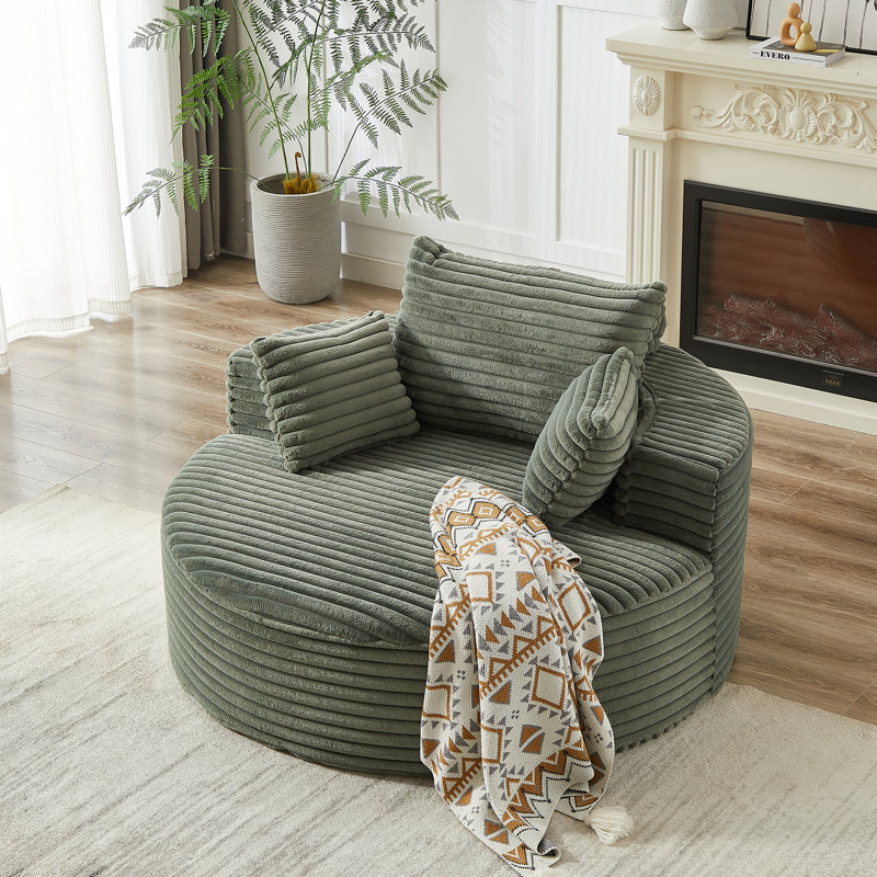 Boneless Sponge Single Sofa,fluffy Modern Sleeper Chair, Green Corduroy, 35" H x 55" W x 55" D