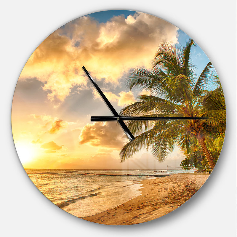 Gorgeous Beach of Island Barbados - Horloge murale moderne, Moyen