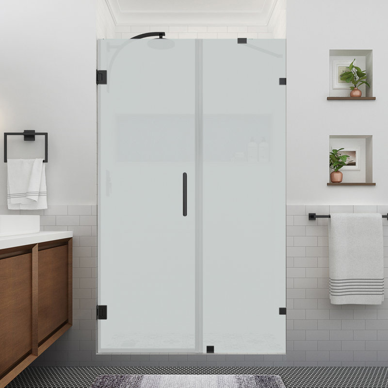Nautis XL 49.25 - 50.25 in. W x 80 in. H Hinged Frameless Shower Door W/ Ultra-Bright Frosted Glass, Matte Black