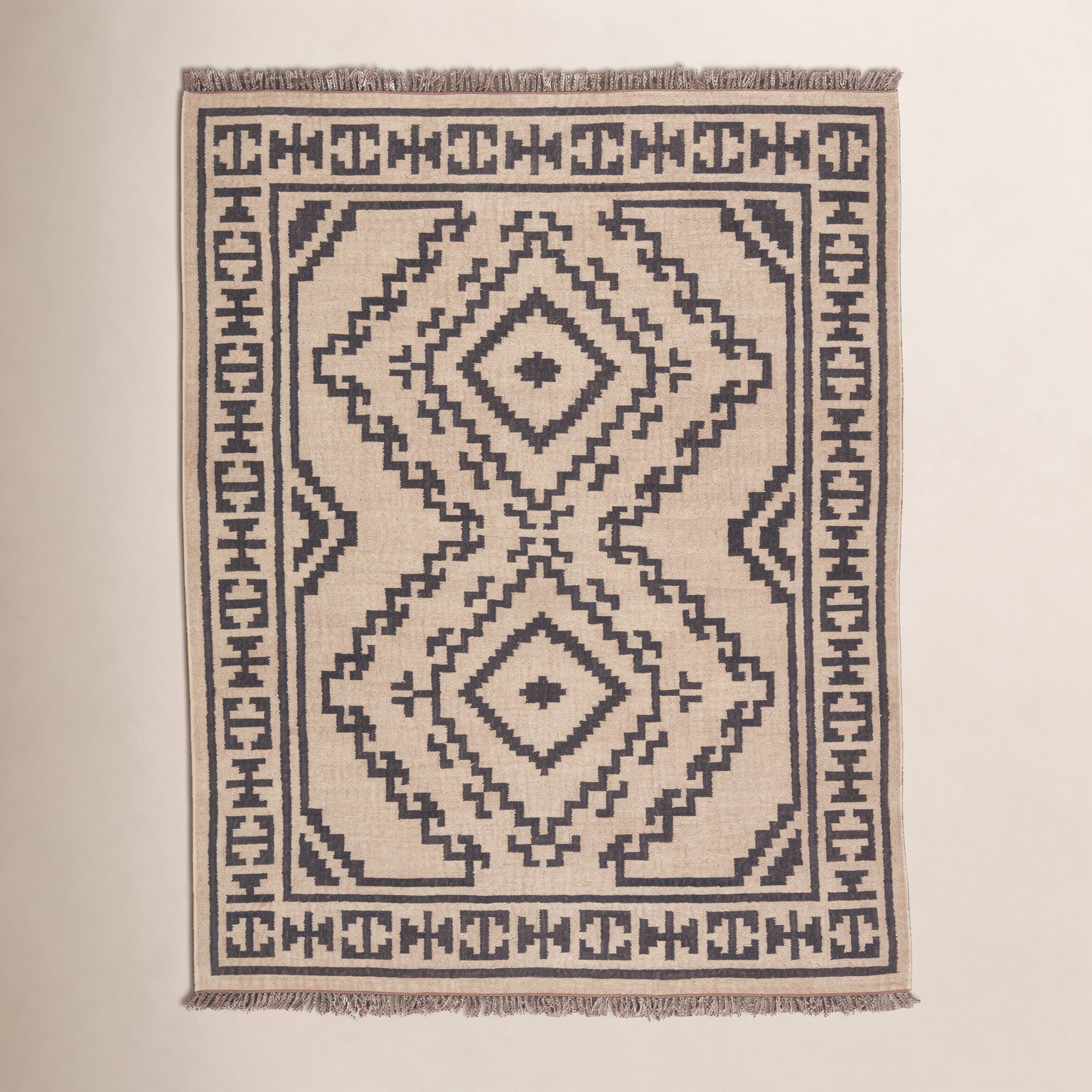 Louie Light Beige Black Flatweave Jute Rug, Rectangle 5' x 8'