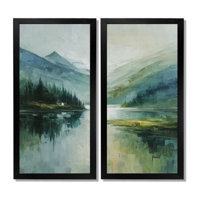 «Green Black Lake Breeze Sunrise Mist», art mural encadré lever de soleil vert