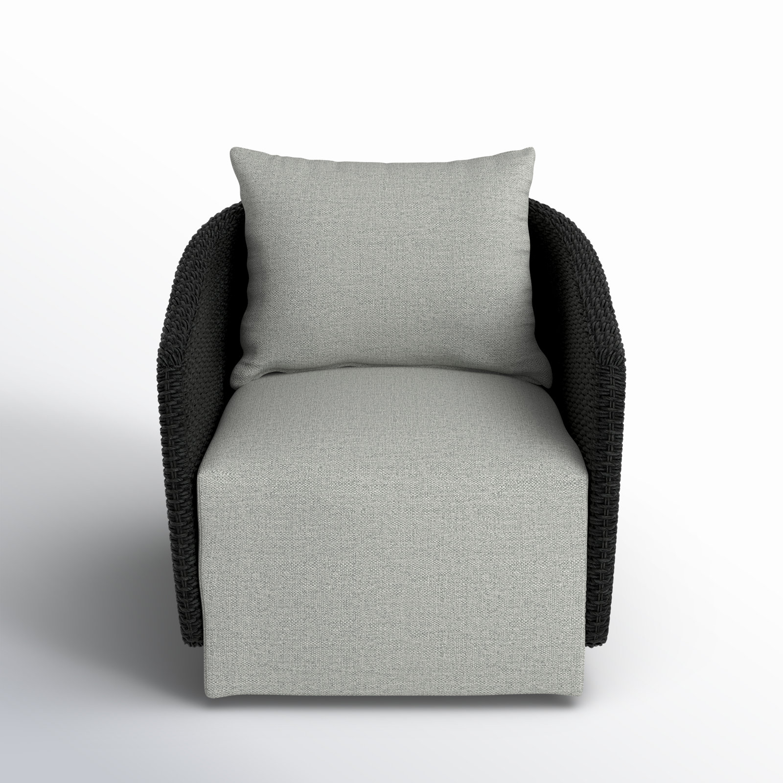 Odyn Swivel Wicker Outdoor Lounge Chair, Stone Gray, Black
