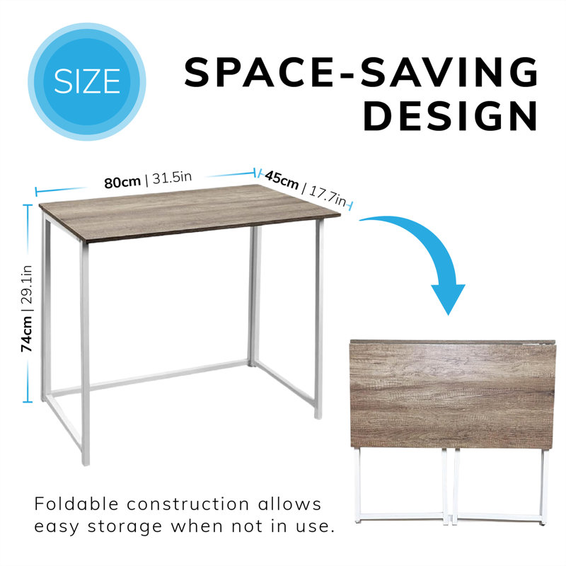 Golightly Desk Folding Computer Wooden Finish Space Saving, Brown/White
