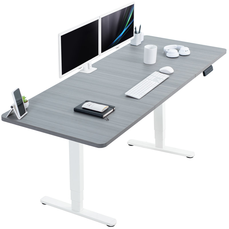 Electric 71" x 30" Stand Up Desk Workstation, 2B7B Series, Reclaimed Wood/White, 25.4'' H x 71'' W x 30'' D