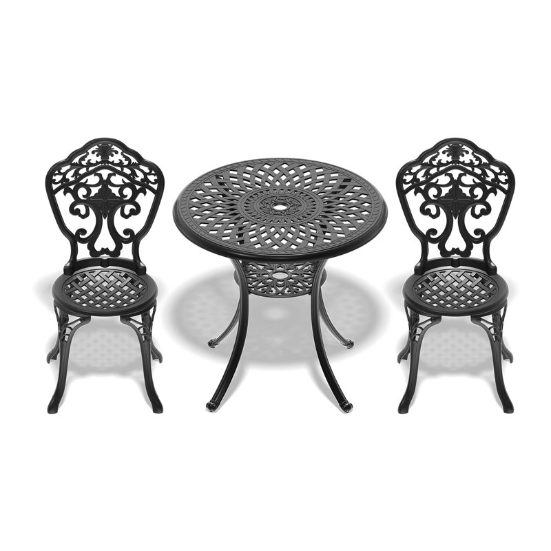 Ensemble 3 pièces de mobilier de salle à manger en aluminium moulé toutes saisons avec cadre noir, 2