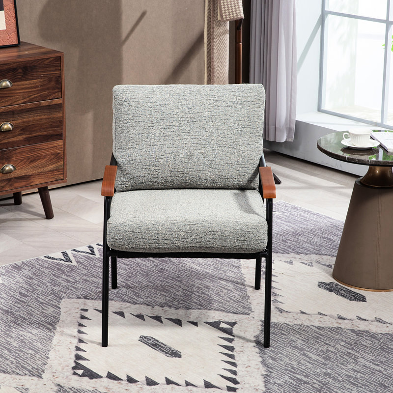 Chaise de chambre à coucher moderne avec cadre en bois naturel, métal noir et revêtement gris, teinture confortable polyvalente