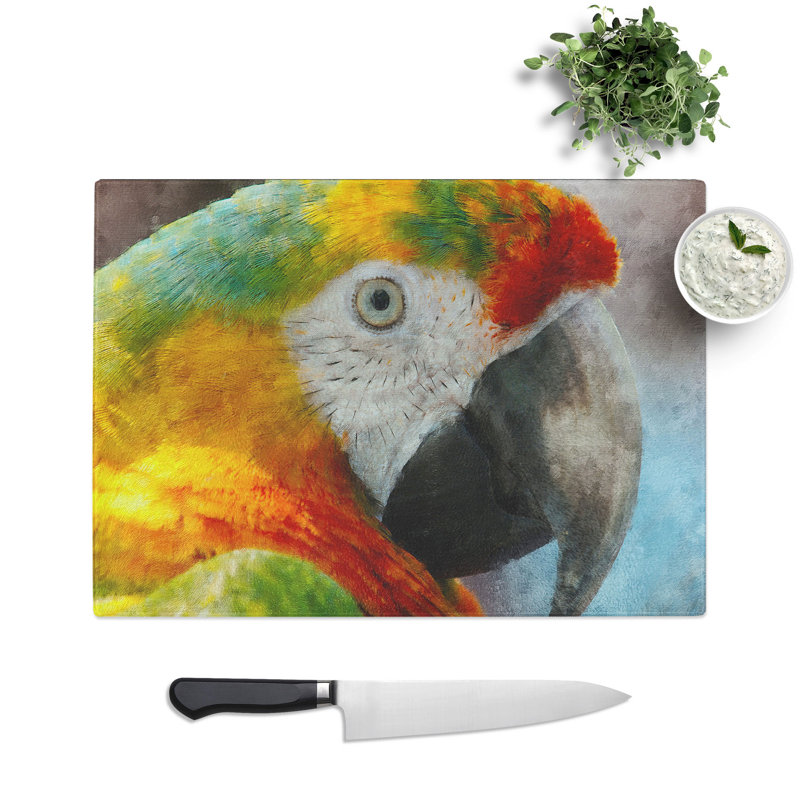 A Macaw Parrot Painting Chopping Board, 0.4cm H x 29cm W x 39cm L
