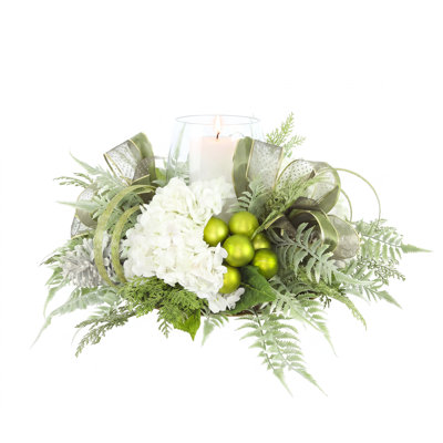 Bougeoir des Fêtes avec hortensias et cèdre