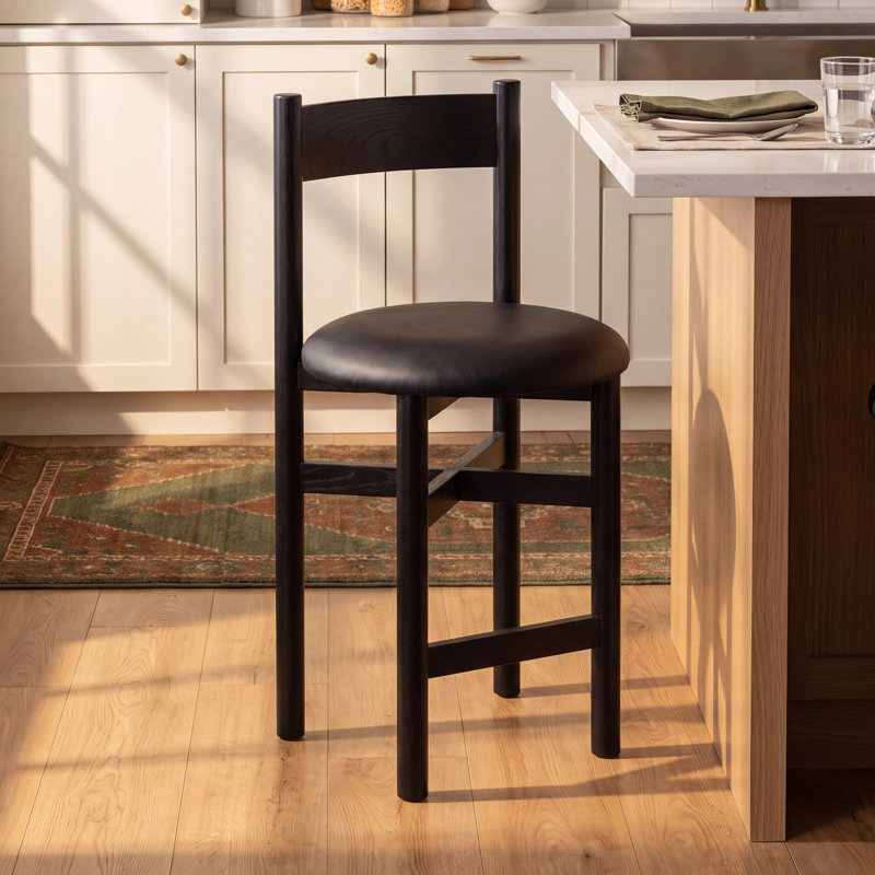 Zoyah Tayla Leather Counter Stool, Black