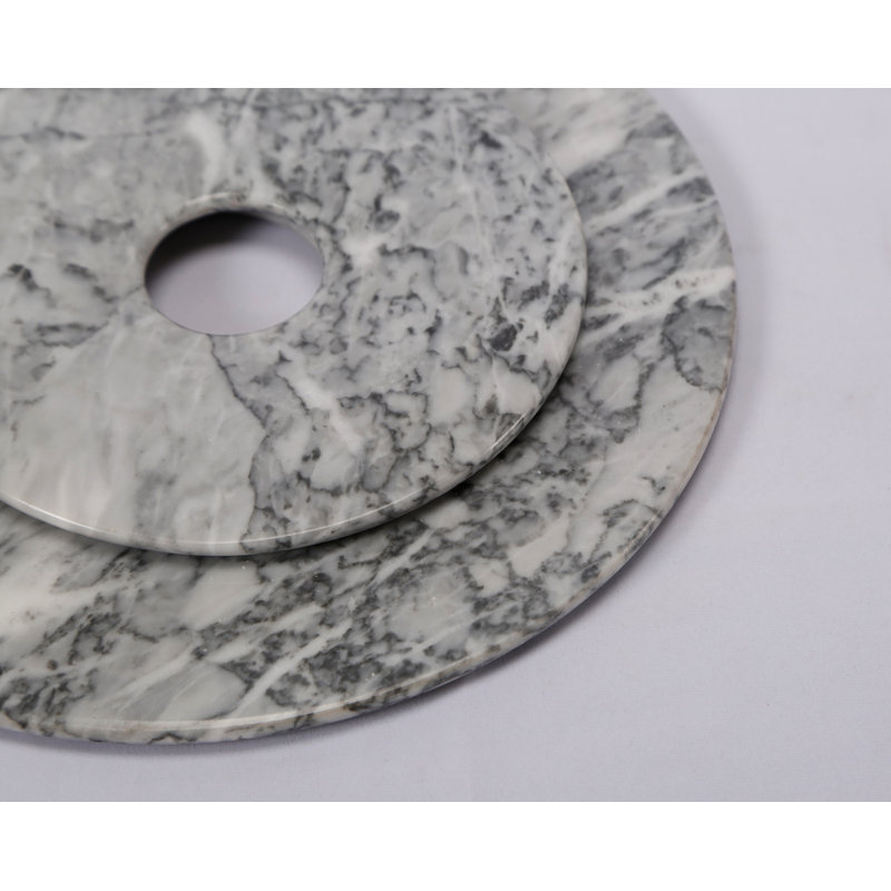 Jade Disk Sculpture with Base, 16" H x 2" W x 12" D, Marble Black