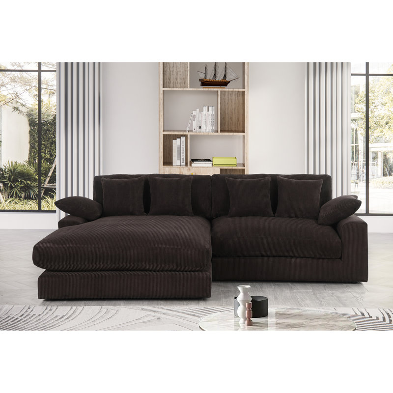 Chaise mystique en velours côtelé chocolat foncé avec 6 coussins douillets et texture douce réversible avec coussins décoratifs spacieux