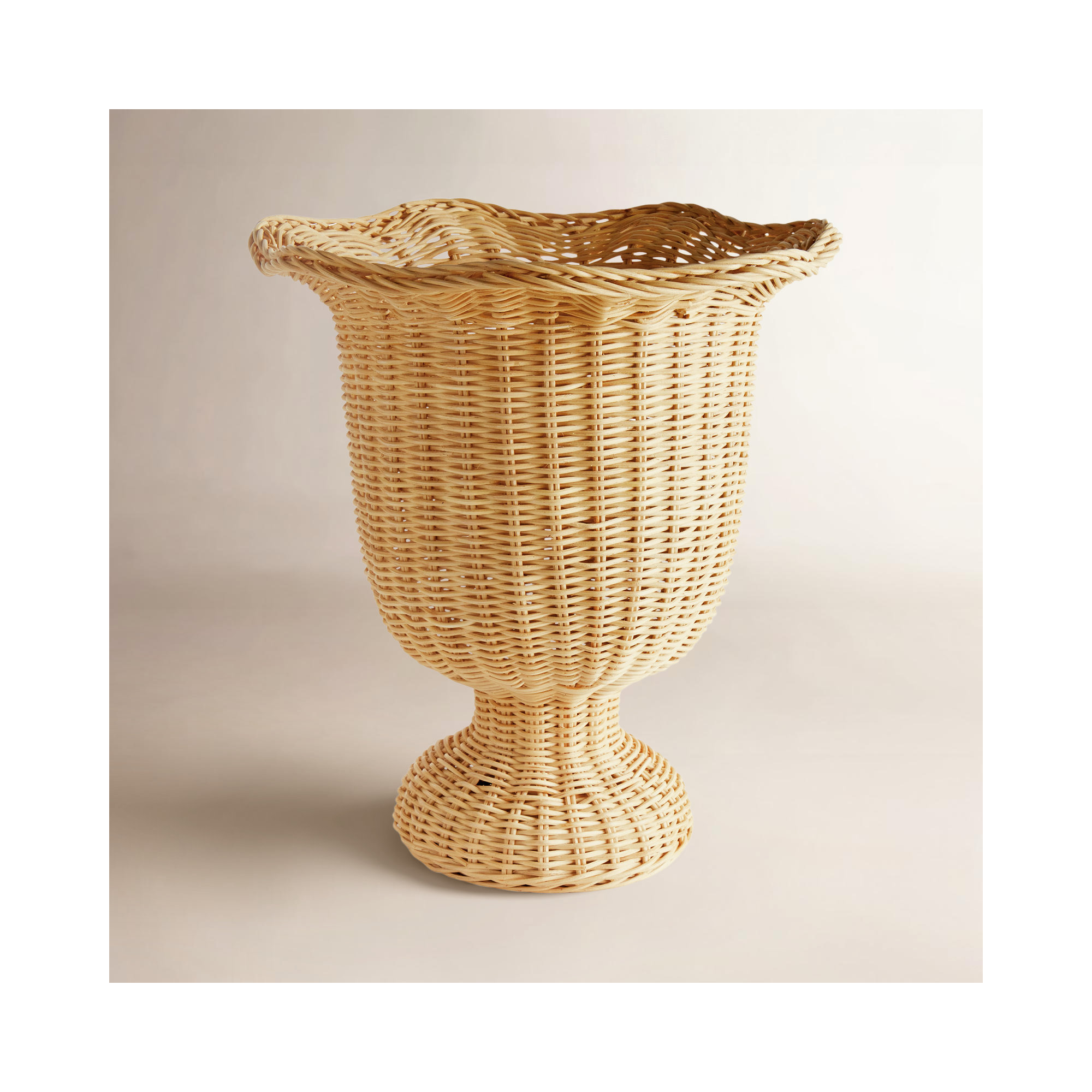 MYRA RATTAN SCALLOPED EDGE FOOTED URN