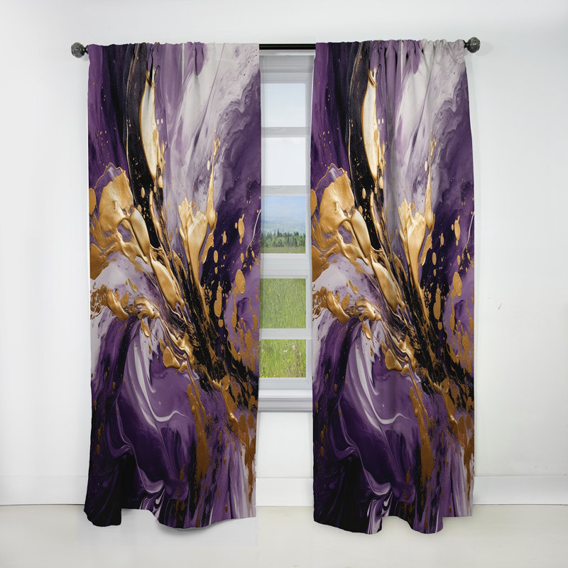 Purple And Gold Liquid Magic II - Modern Blackout Abstract Curtain - 1 Panel, 52" W x 90" L
