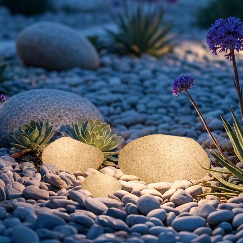 5cct 3-size Decorative Stone Lighting Kit, 3w Glow Pebble Shape Led Landscape Light, Light Gray, Light Gray