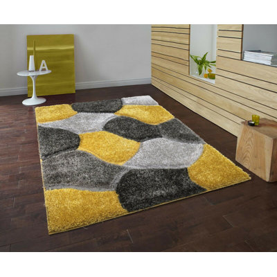Ceara Handmade Shaggy Yellow/Grey/Black Rug