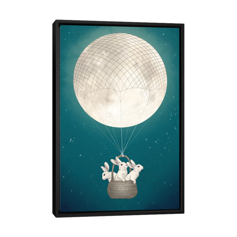 Moon Bunnies - Impression sur toile tendue, H 26 po x l 18 po x P 1,5 po, Toile encadrée noire