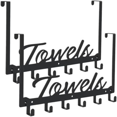 2 Pack Over The Door Hooks, Towel Rack For Bathroom Towel Holder For Hanging Heavy Duty, Over Door Towel Hanger With 12 Coat Hooks For Bedroom Bathroom Kitchen Towels, Bag, Hats, Black