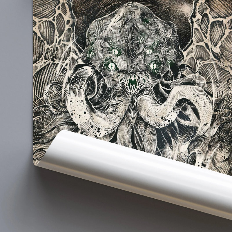  Officiellement sous licence Cthulhu - affiche d'art en noir et blanc - 24 x 36 po - reproduction décorative - papier affiche - prêt à encadrer
