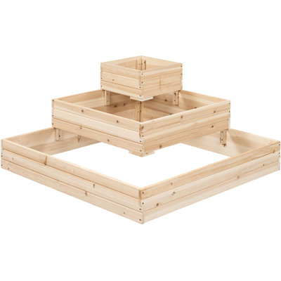 3-Tier Fir Wood Raised Garden Bed Open-Bottom Planter