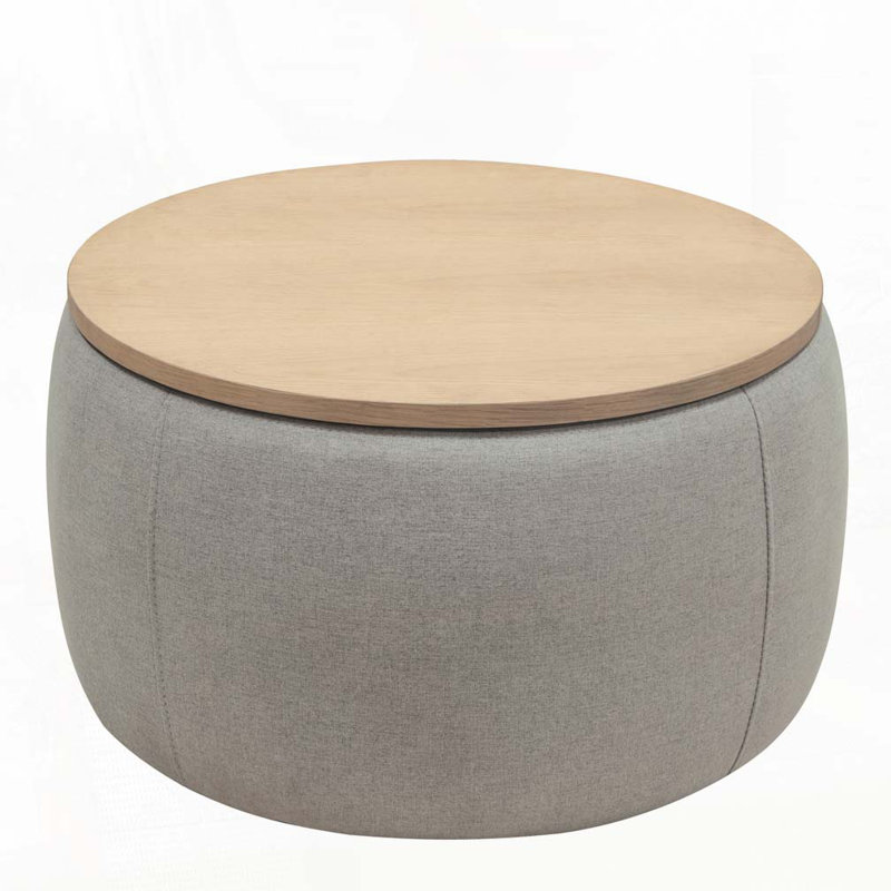 Round Storage Ottoman,Work as End table and Ottoman, Light Gray