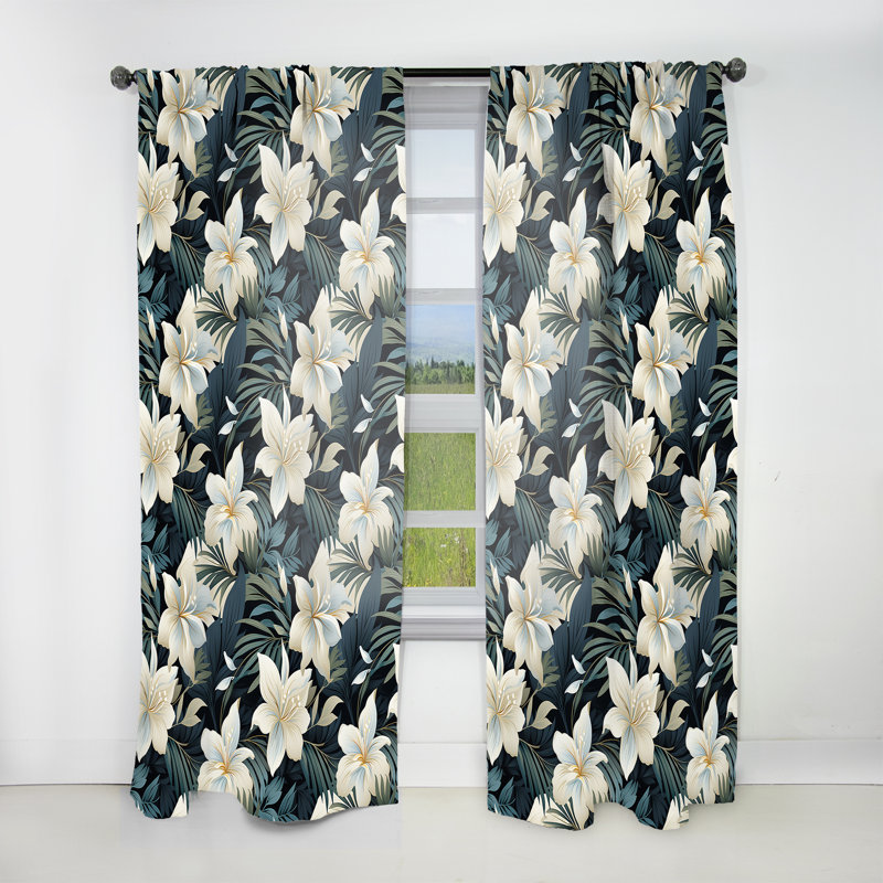 Motif botanique beige et gris Jungle II - rideau floral - rideau obscurcissant - 1 panneau, L 52 po x L 95 po