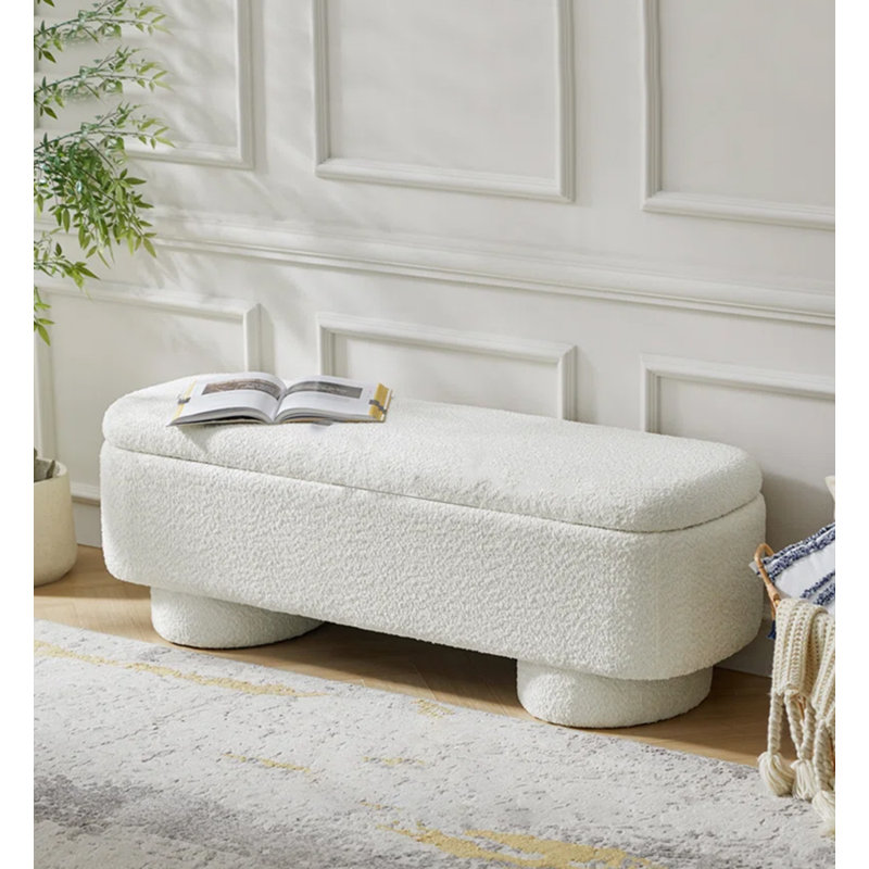 Repose-pieds avec rangement en laine d'agneau, Beige