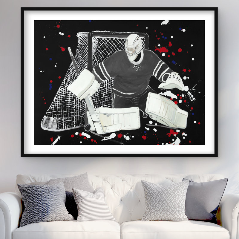 Gardien de but de hockey - Imprimé mat bleu encadré pour la décoration