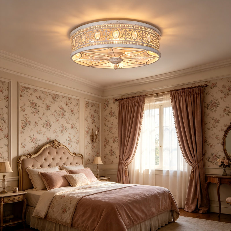 Ventilateur de plafond encastré en cristal orné de 18 po Farmhouse, Blanc / Doré