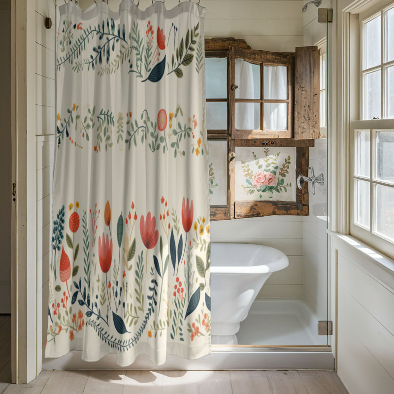 Subdued Flower Patterns - Premium Shower Curtain, 74"H x 71"W