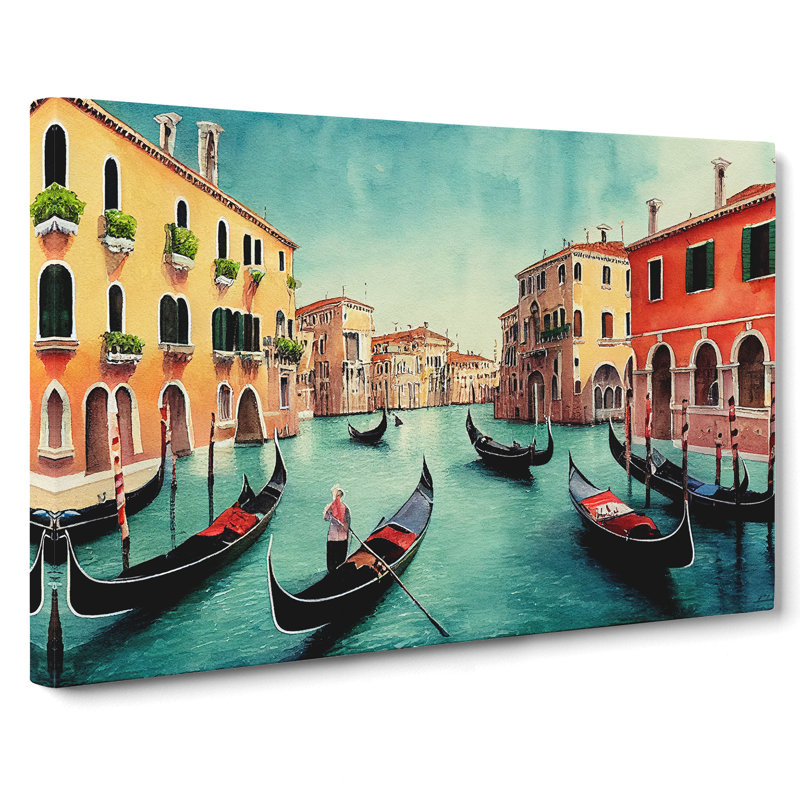 Venice Canal Watercolour Vol.2 - Wrapped Canvas, 40cm H x 60cm W x 3cm D
