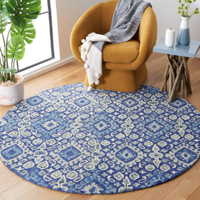 Tapis bleu marine en laine touffeté à la main Vahakn