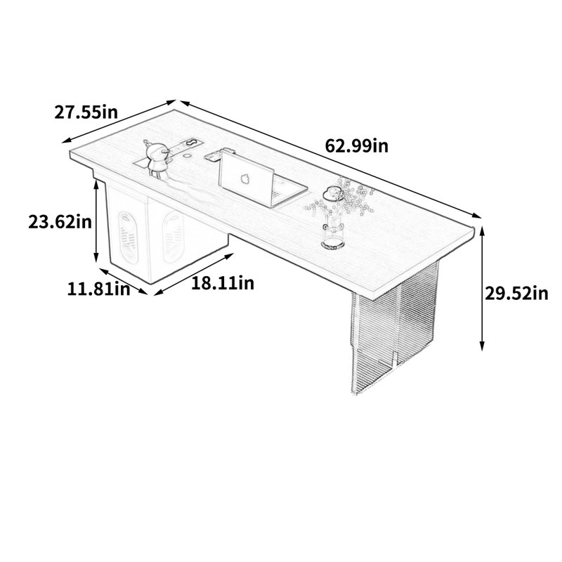 Bureau d'ordinateur Arverne, H 29,52 po x l 62,99 po x P 27,55 po