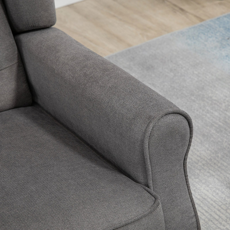 Chaise d'appoint moderne, capitonnée avec accoudoirs ronds et pieds en bois, gris foncé, Gris foncé