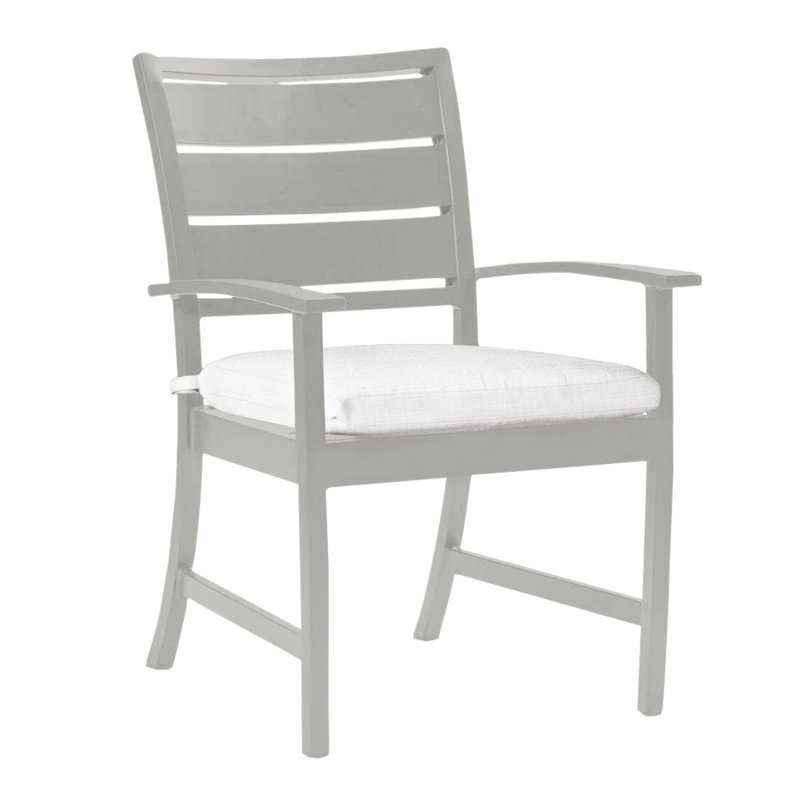Charleston Aluminum Patio Dining Armchair with Cushions, Oyster, Rollo Lace, Welt