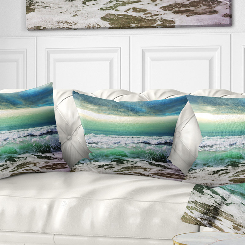 Coussin Green Green Waves et Blue Sky - Sea & Shore, 16 po x 1 po, Carré