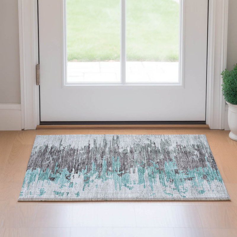 Premium Machine Washable Prisco Teal Rug, Rectangle 1'8" x 2'6"