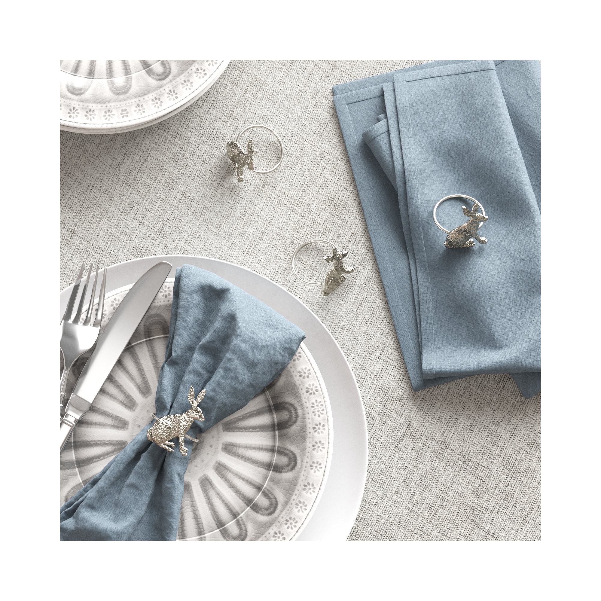 Silver Rabbit Napkin Rings, Silver