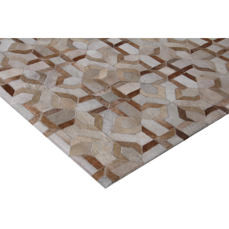 Natural Hide Cowhide Geometric Area Rug, Rectangle 5' x 8'