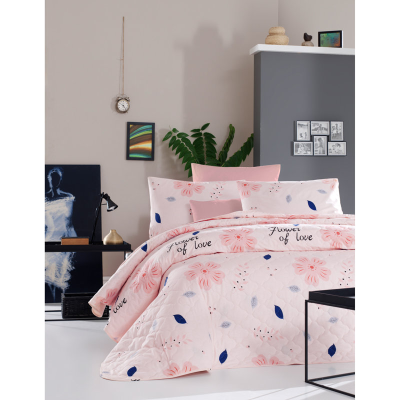 Aileu Cotton Floral Bedspread with Pillowcases Included, 155cm W x 200cm L