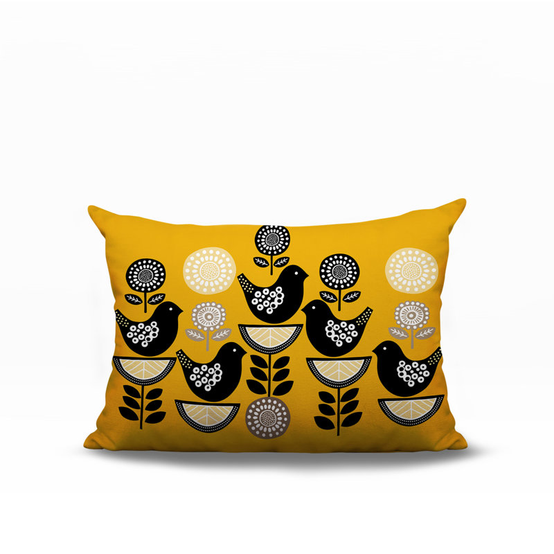 Oreiller rectangulaire intérieur / extérieur réversible Lina Bird, Jaune, Rectangle H 14 po x l 20 po