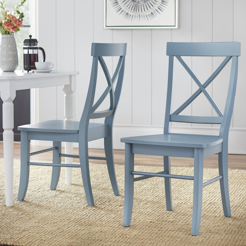 Chaise d'appoint à dossier croisé en bois massif Bellmead, Bleu sarcelle