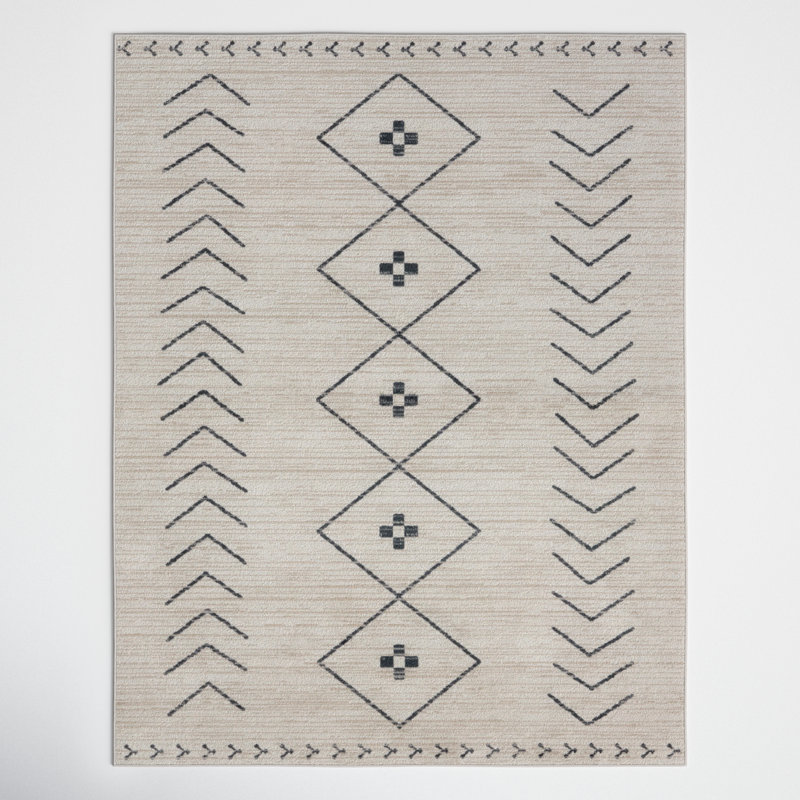 Phoebe Machine WashableGeometric Area Rug in Cream/Dark Slate, Rectangle 7'10" x 10'