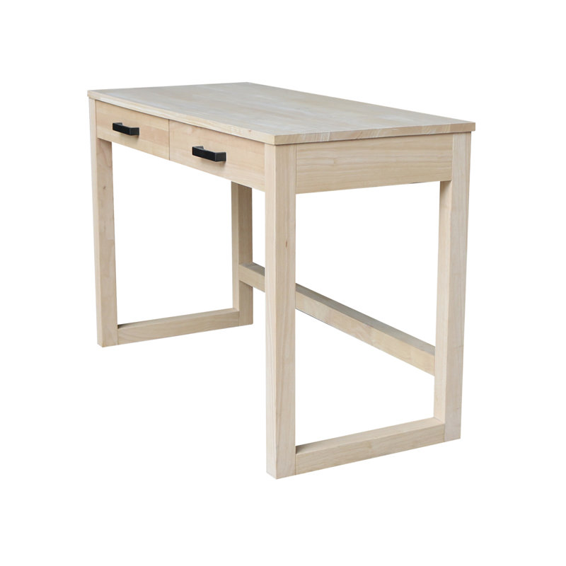 Bureau en bois massif avec deux tiroirs, Sans finition